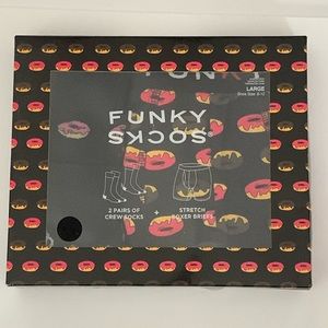 Funky Socks Men's Donut Print 2 Pair Crew Socks + Stretch Boxer Briefs Boxed Set